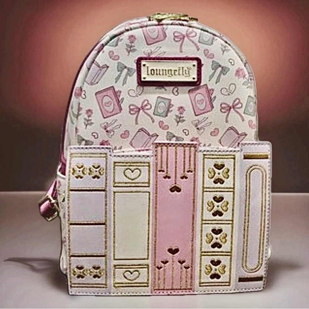 NEW w Tags Loungefly ROM-COM Book Stack Backpack Pink Books-A-Million Excl BAM